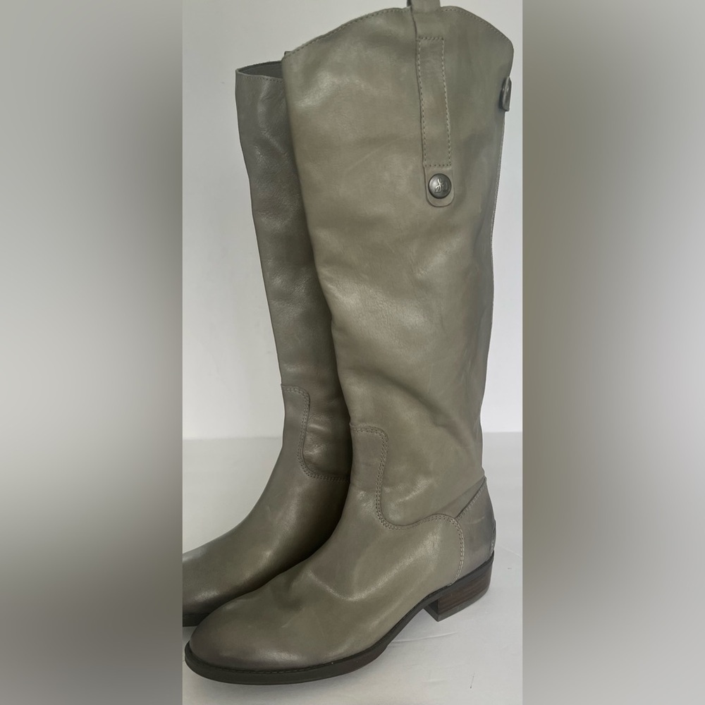 Sam Edelman Penny Distressed Grey Leather Knee High Equestrian Boots 7W 🕶️